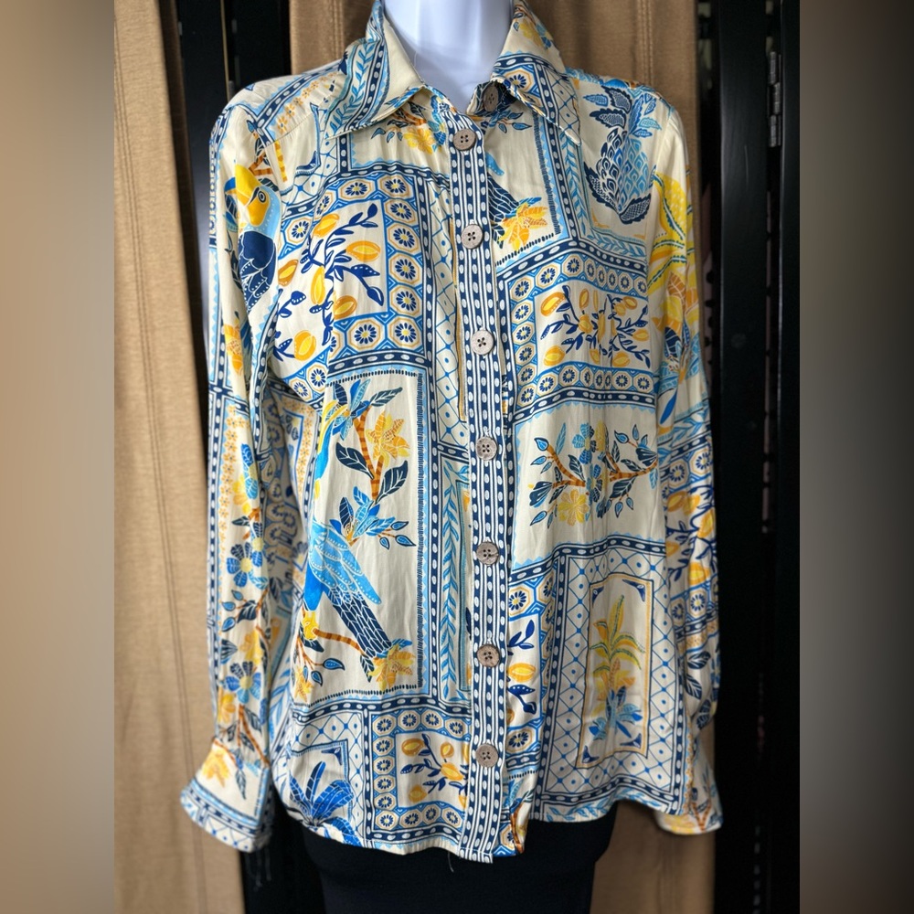 Rachel Zoe Blue and Yellow Button Down Shirt